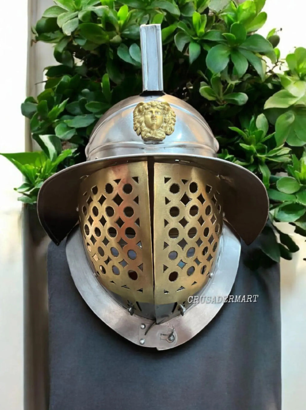 Roman Gladiator Helmet | Medieval Warrior Combat Armor Replica with Lion Crest & Face Guard