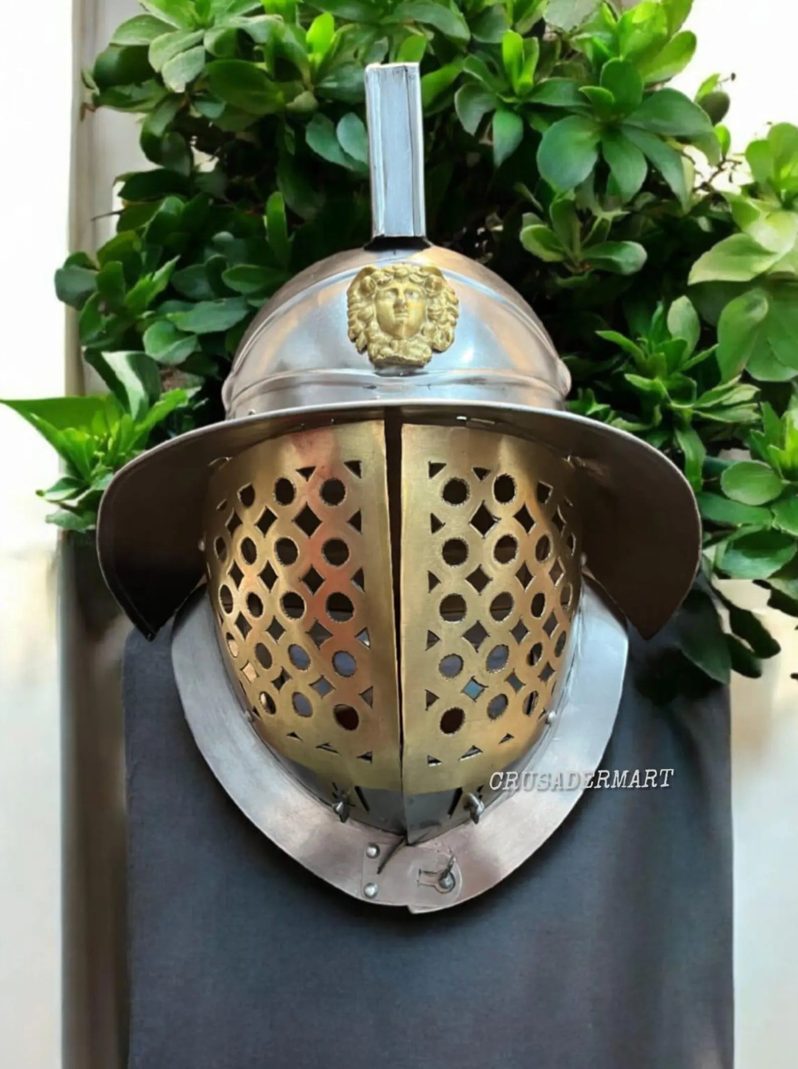 Roman Gladiator Helmet | Medieval Warrior Combat Armor Replica with Lion Crest & Face Guard