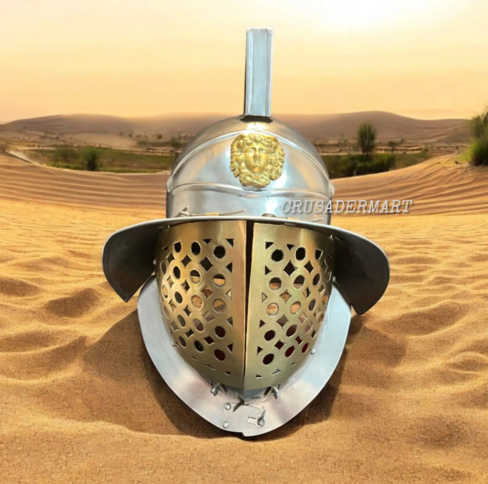 Roman Gladiator Helmet | Medieval Warrior Combat Armor Replica with Lion Crest & Face Guard