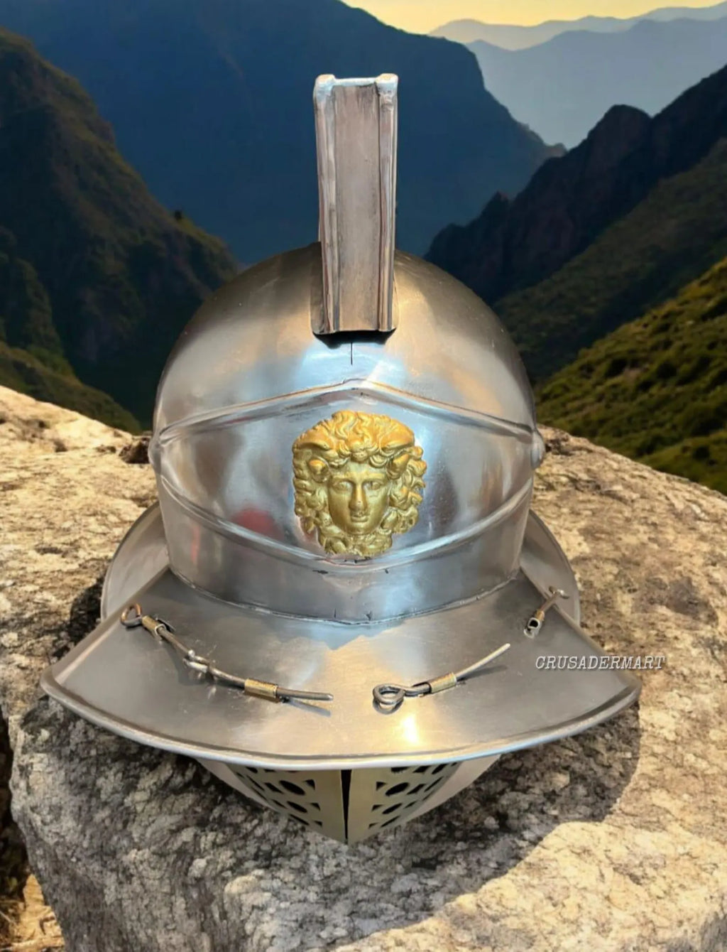 Roman Gladiator Helmet | Medieval Warrior Combat Armor Replica with Lion Crest & Face Guard