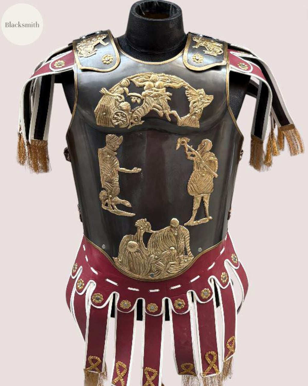 Roman Muscle Cuirass: Brass Chestplate with Leather Skirt - Cosplay, Reenactment