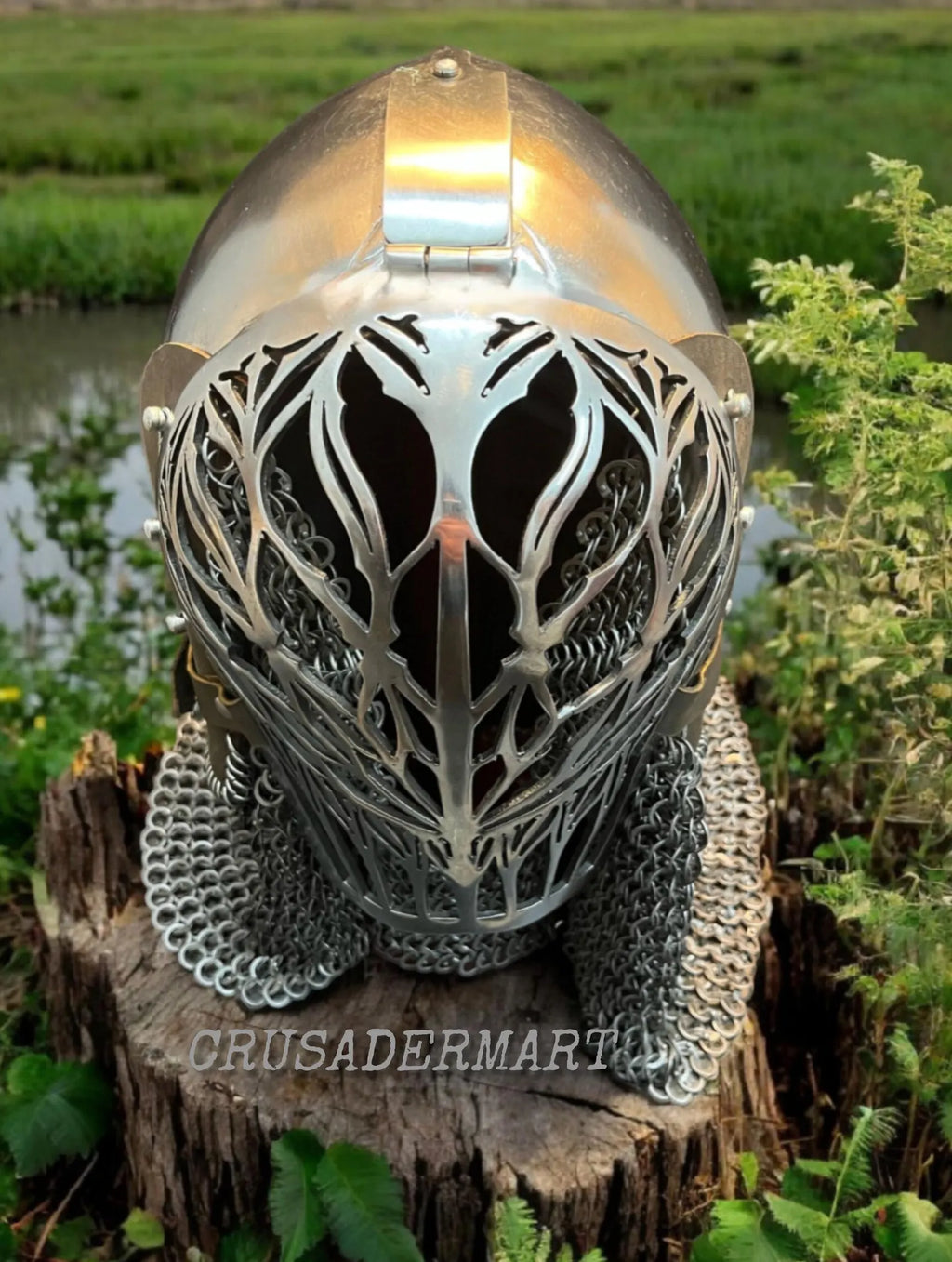 Medieval Bascinet Helmet Combat Klappvisor Knight Helmet with Chainmail | Handcrafted Steel Armor Helmet LARP, Cosplay & Collectible