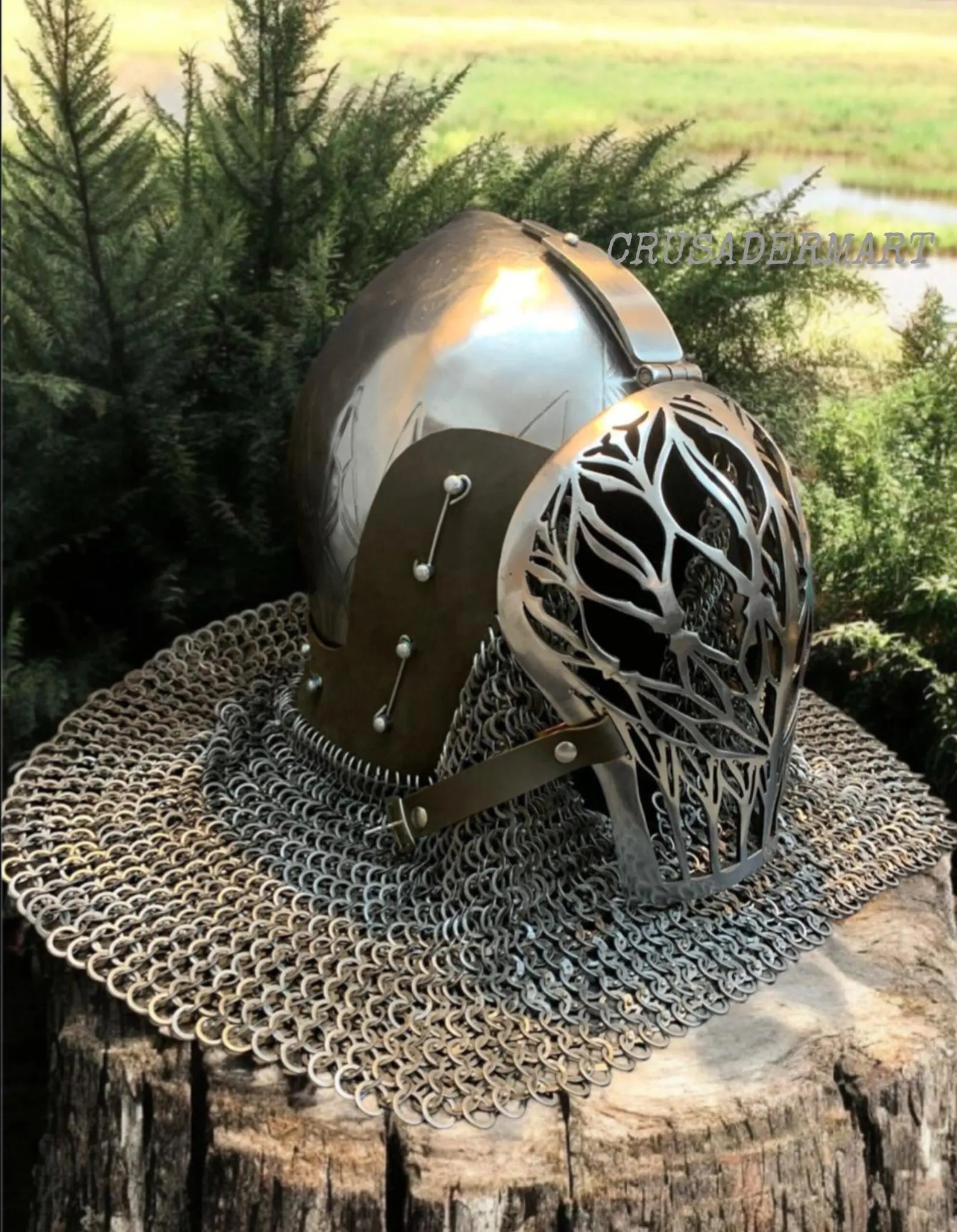 Medieval Bascinet Helmet Combat Klappvisor Knight Helmet with Chainmail | Handcrafted Steel Armor Helmet LARP, Cosplay & Collectible