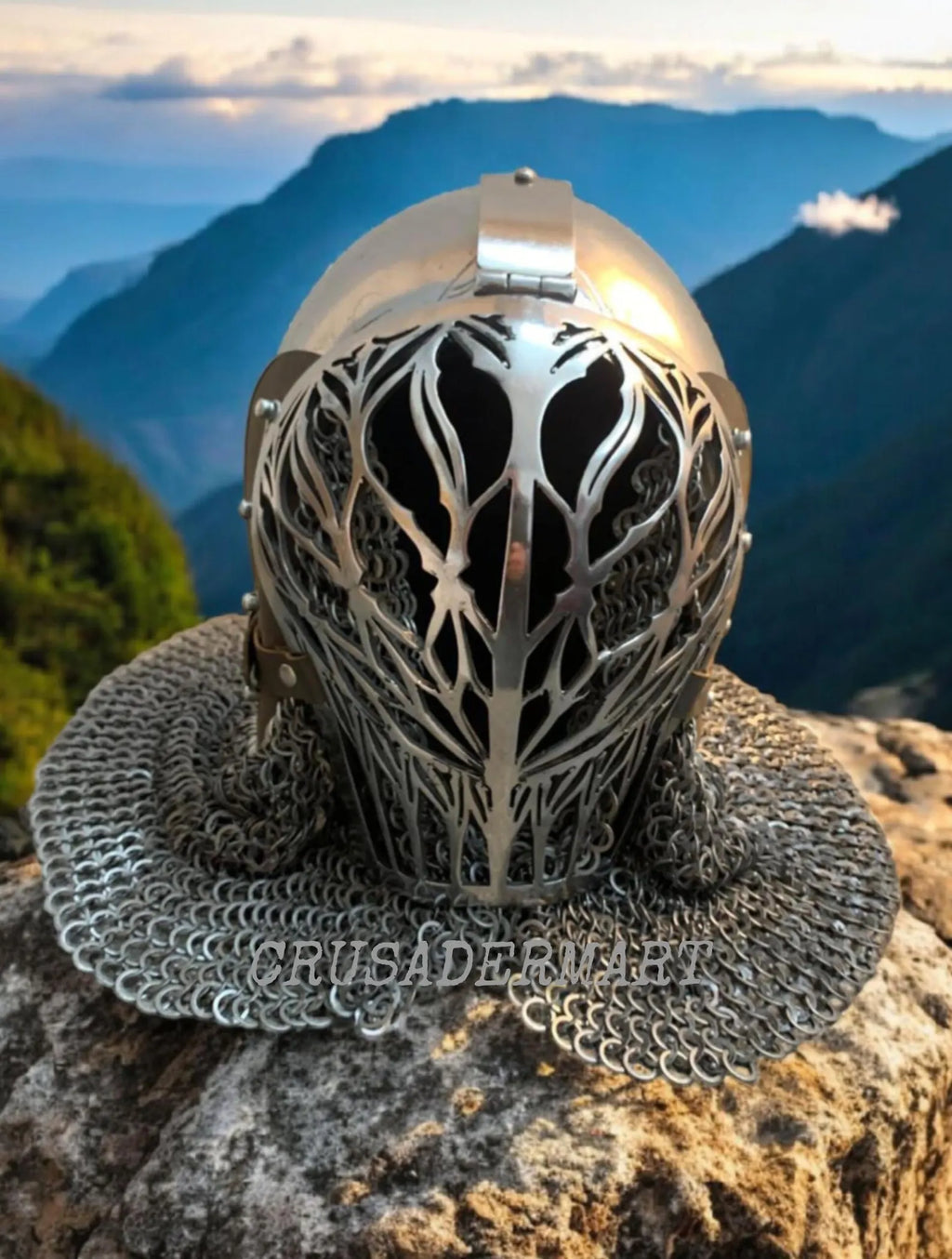Medieval Bascinet Helmet Combat Klappvisor Knight Helmet with Chainmail | Handcrafted Steel Armor Helmet LARP, Cosplay & Collectible