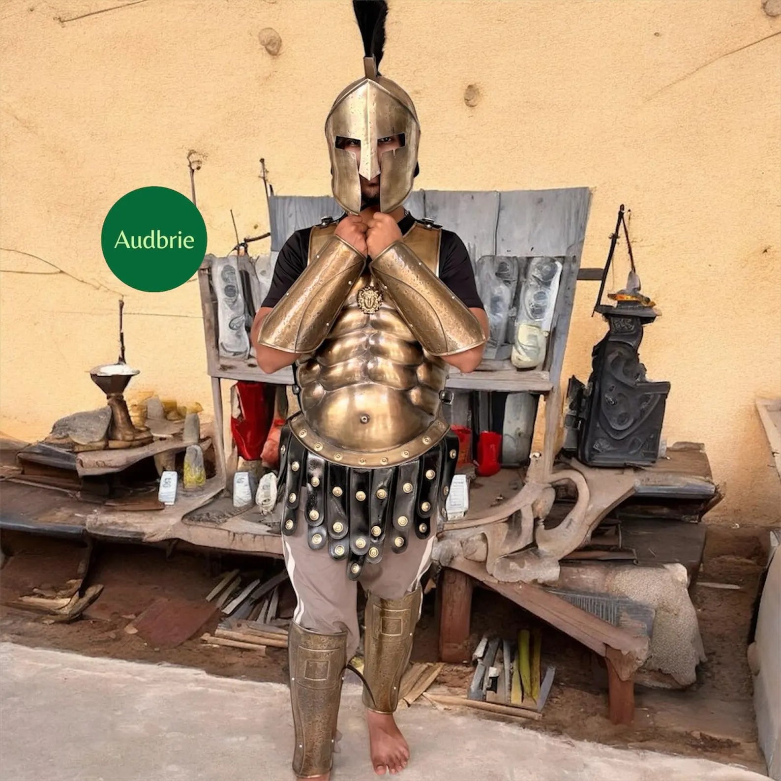 Handcrafted Bronze Greek Spartan Muscle Armor Set | Chestplate, Greaves, Bracers & Helmet | Medieval Costume Armor | Cosplay | LARP Gear