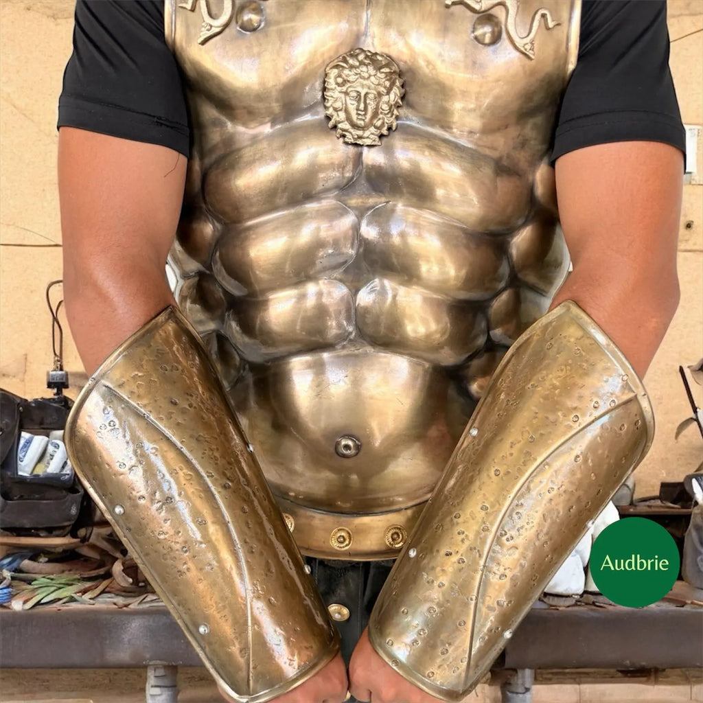 Handcrafted Bronze Greek Spartan Muscle Armor Set | Chestplate, Greaves, Bracers & Helmet | Medieval Costume Armor | Cosplay | LARP Gear