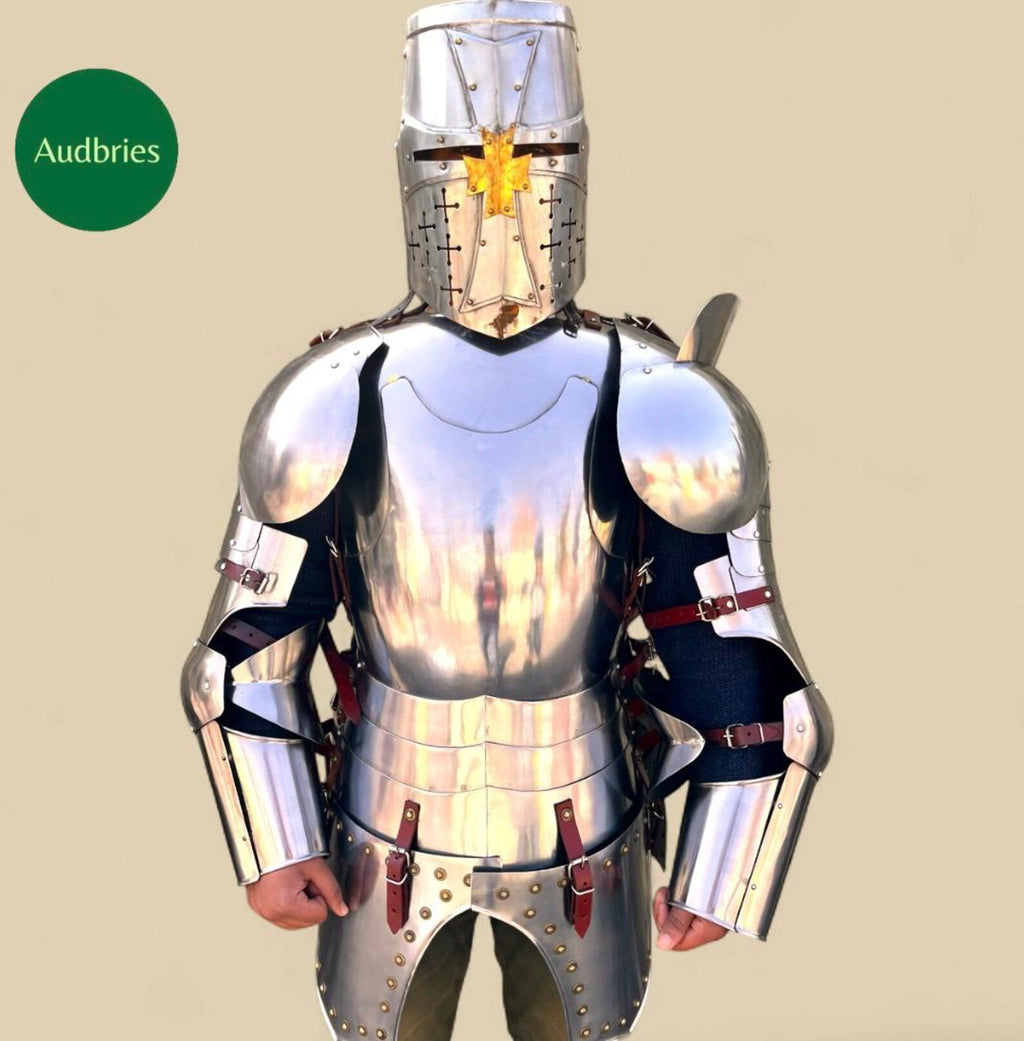 Handmade Medieval Knight Full Armor Suit | Steel Breastplate, Helmet, Pauldrons & Gauntlets | Wearable Costume Armor | LARP | Cosplay Gear