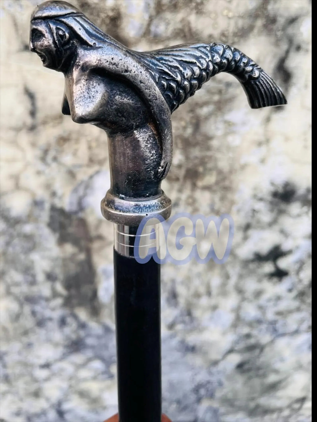 Mermaid Handle Walking Cane with Hidden Flask, Gothic Decor