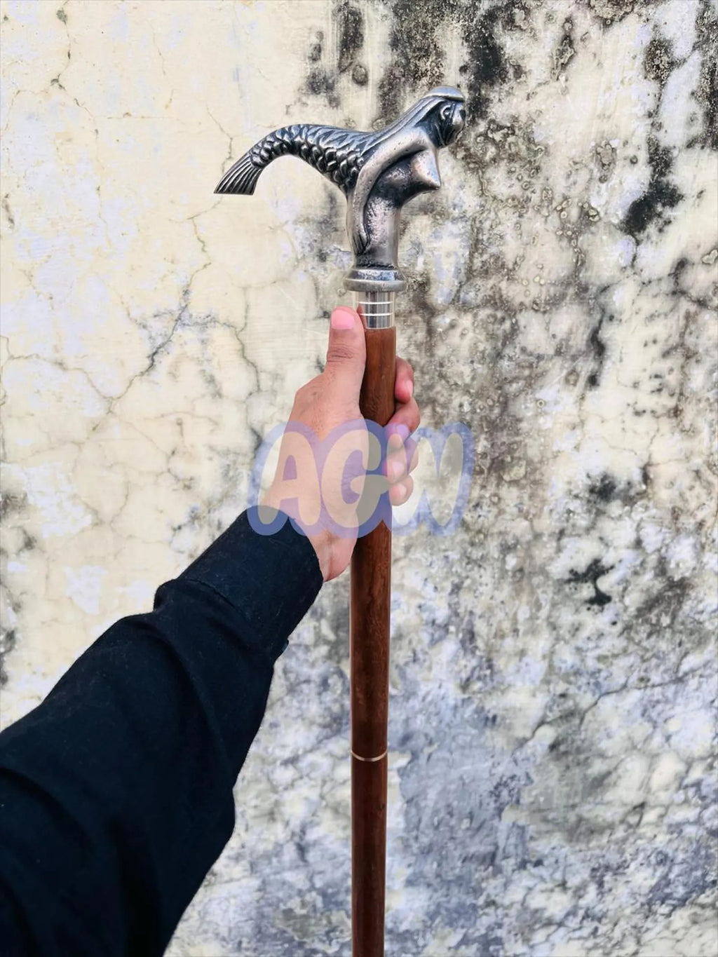 Mermaid Handle Walking Cane with Hidden Flask, Gothic Decor