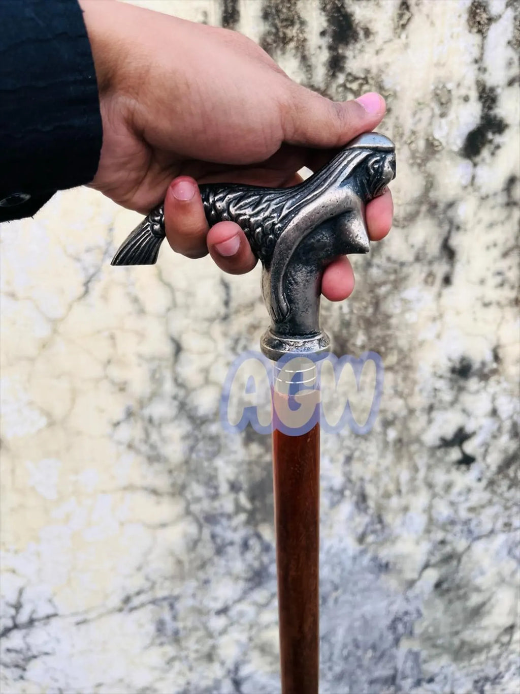 Mermaid Handle Walking Cane with Hidden Flask, Gothic Decor