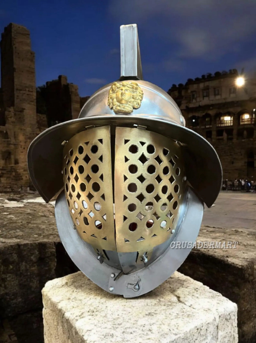 Roman Gladiator Helmet | Medieval Warrior Combat Armor Replica with Lion Crest & Face Guard