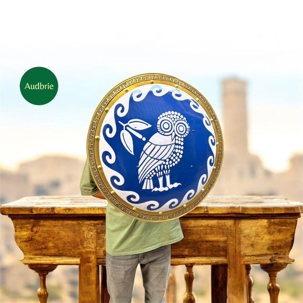 Handmade Ancient Greek Hoplite Shield: Armor Odyssey Owl Design.
