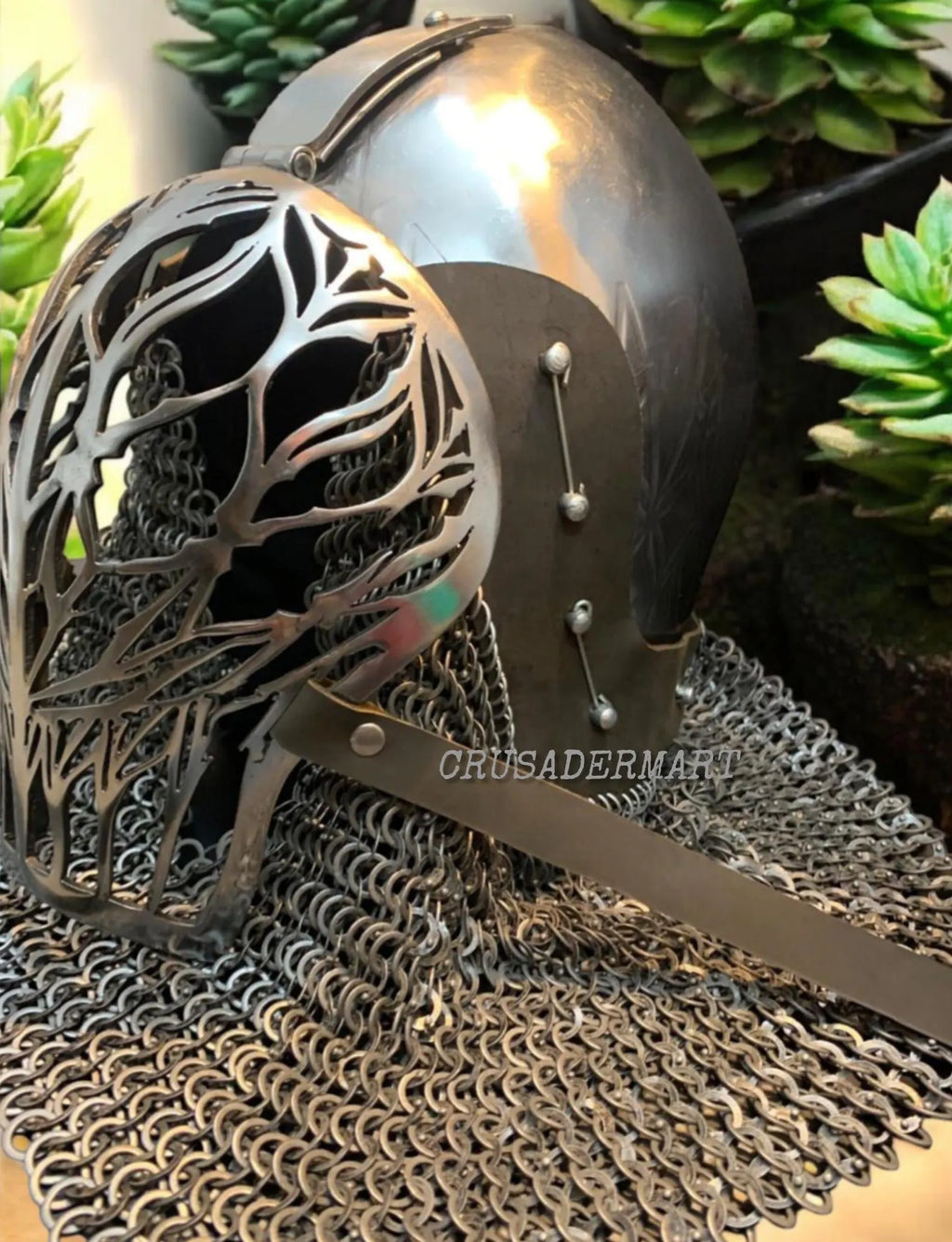 Medieval Bascinet Helmet Combat Klappvisor Knight Helmet with Chainmail | Handcrafted Steel Armor Helmet LARP, Cosplay & Collectible