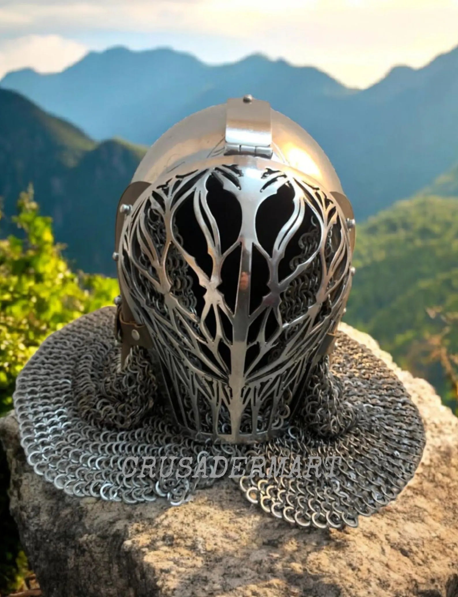Medieval Bascinet Helmet Combat Klappvisor Knight Helmet with Chainmail | Handcrafted Steel Armor Helmet LARP, Cosplay & Collectible
