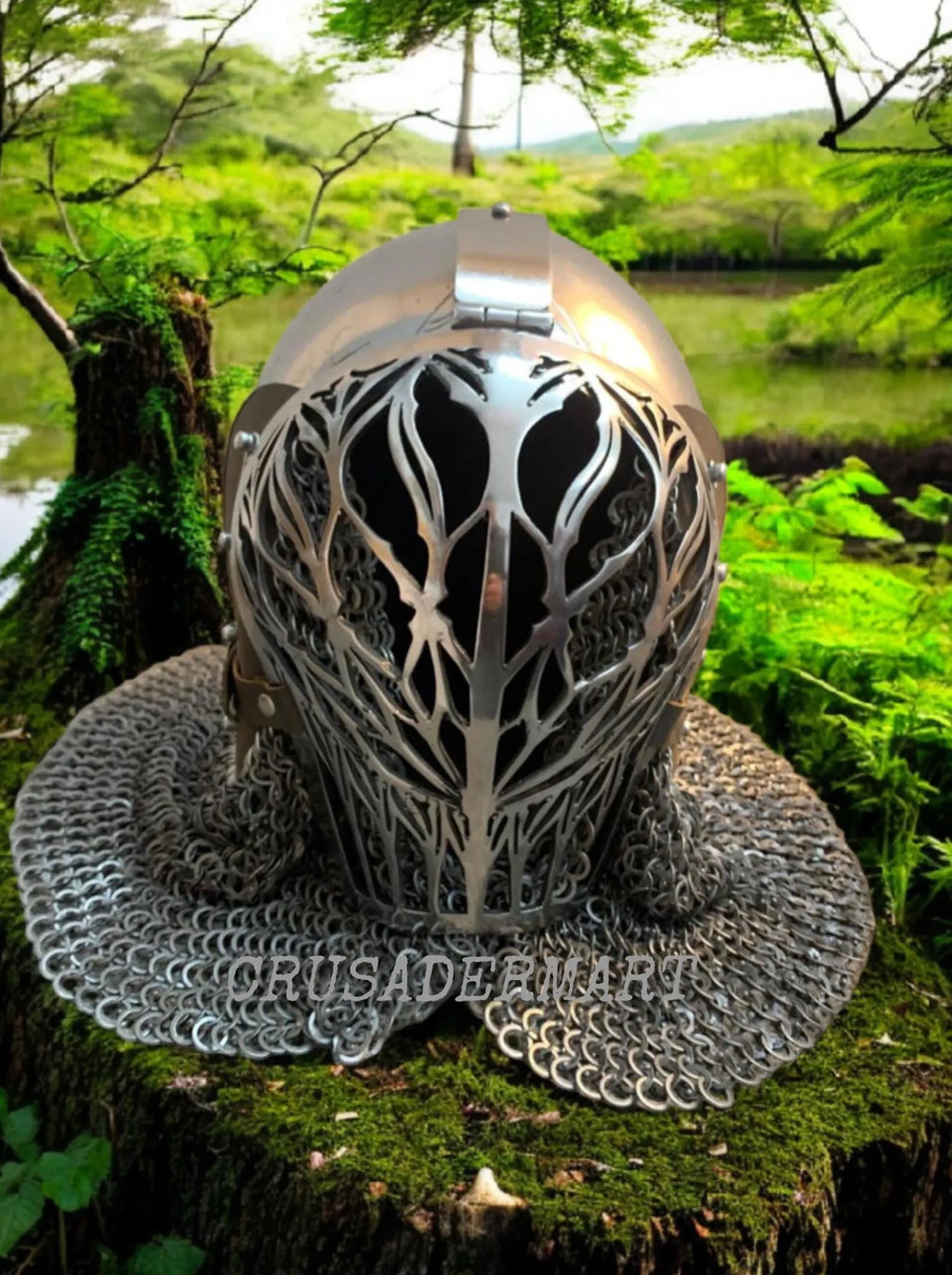 Medieval Bascinet Helmet Combat Klappvisor Knight Helmet with Chainmail | Handcrafted Steel Armor Helmet LARP, Cosplay & Collectible