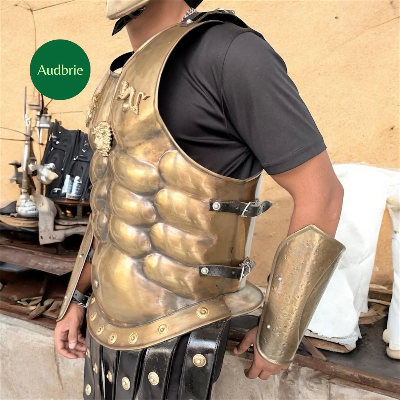 Handcrafted Bronze Greek Spartan Muscle Armor Set | Chestplate, Greaves, Bracers & Helmet | Medieval Costume Armor | Cosplay | LARP Gear