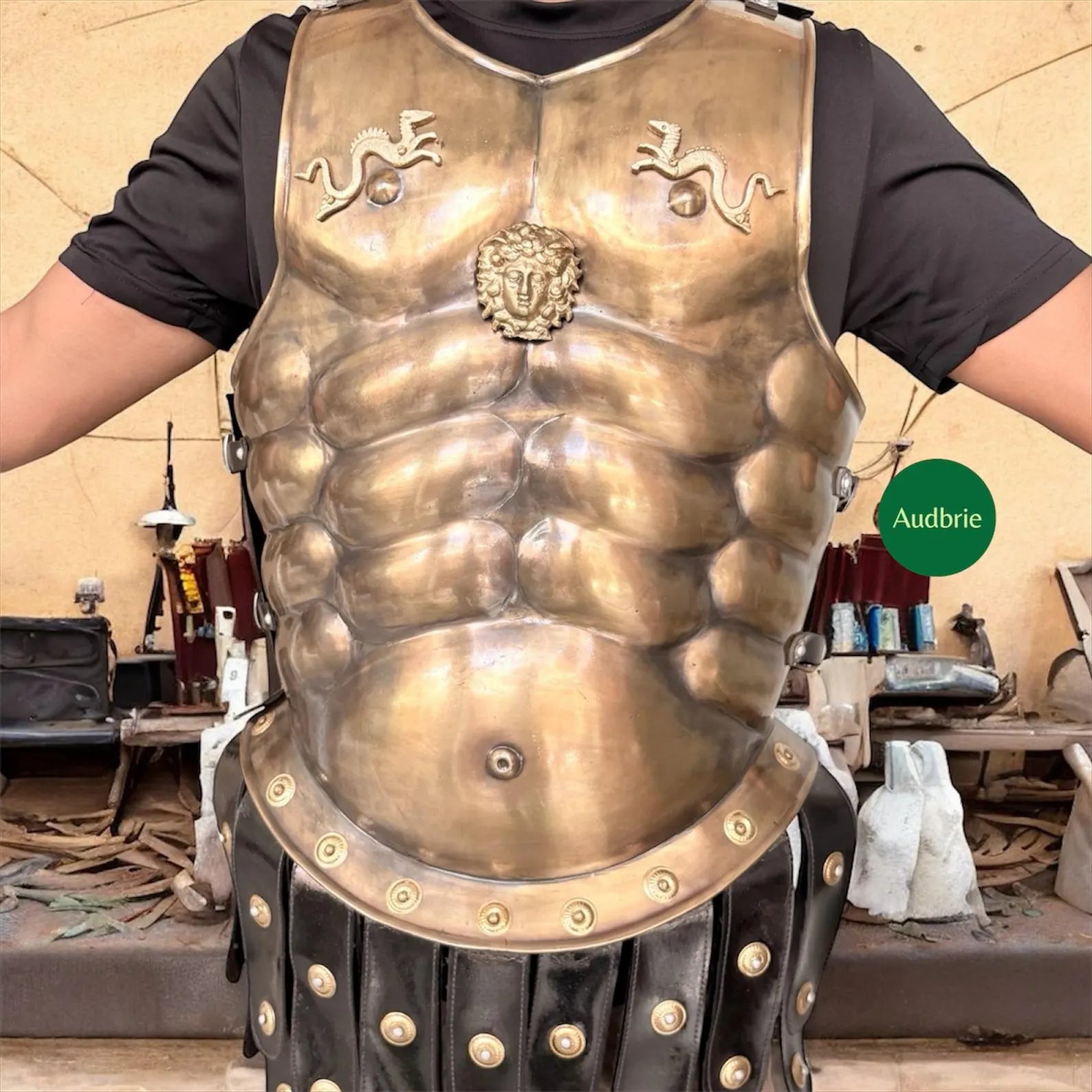 Handcrafted Bronze Greek Spartan Muscle Armor Set | Chestplate, Greaves, Bracers & Helmet | Medieval Costume Armor | Cosplay | LARP Gear