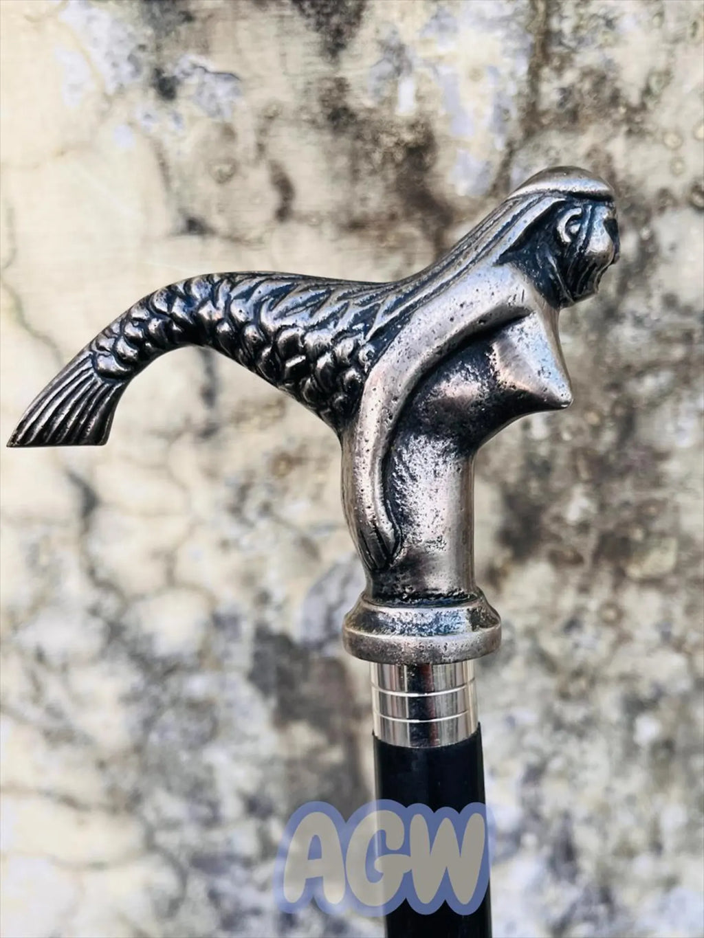 Mermaid Handle Walking Cane with Hidden Flask, Gothic Decor