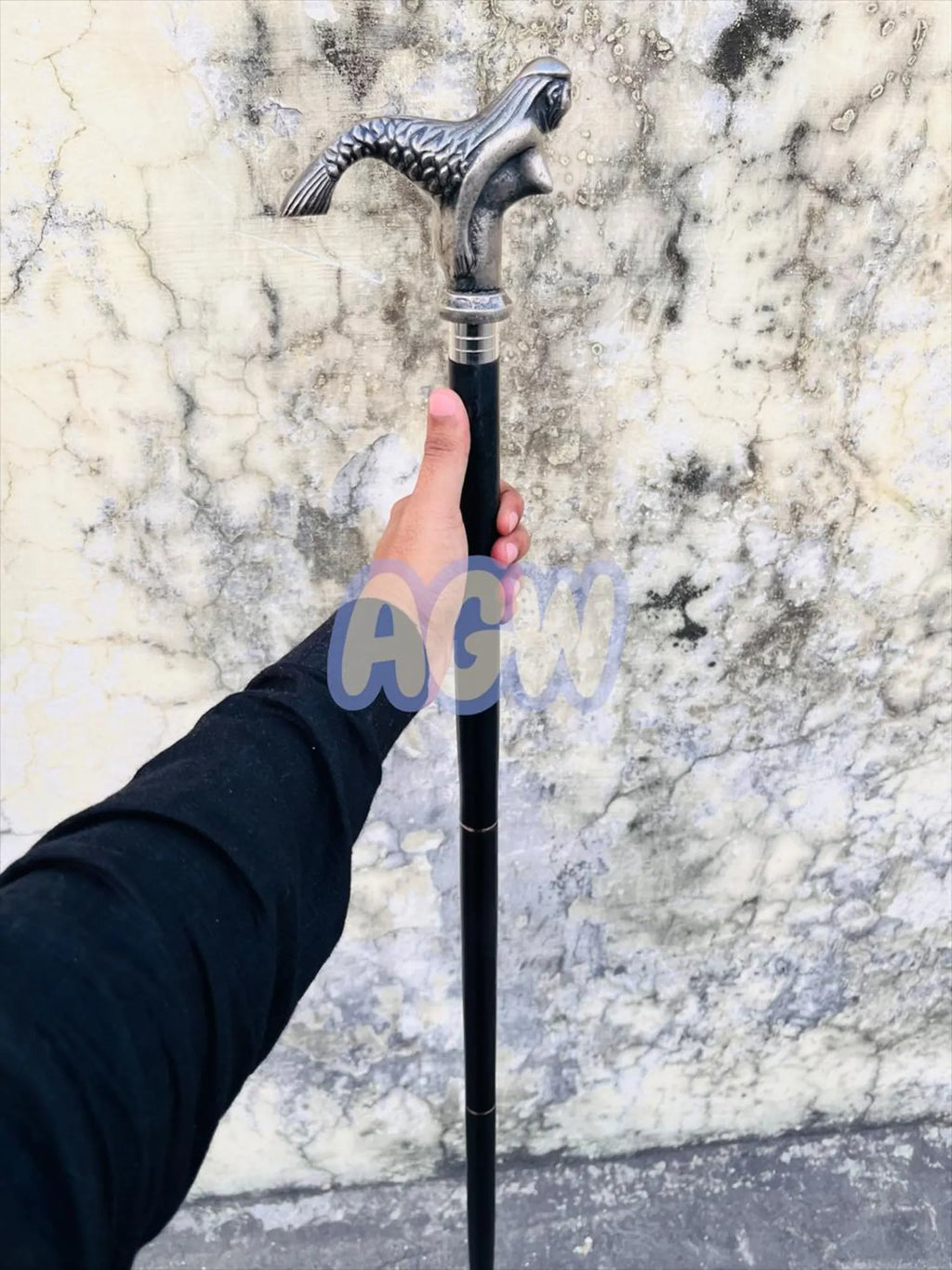 Mermaid Handle Walking Cane with Hidden Flask, Gothic Decor