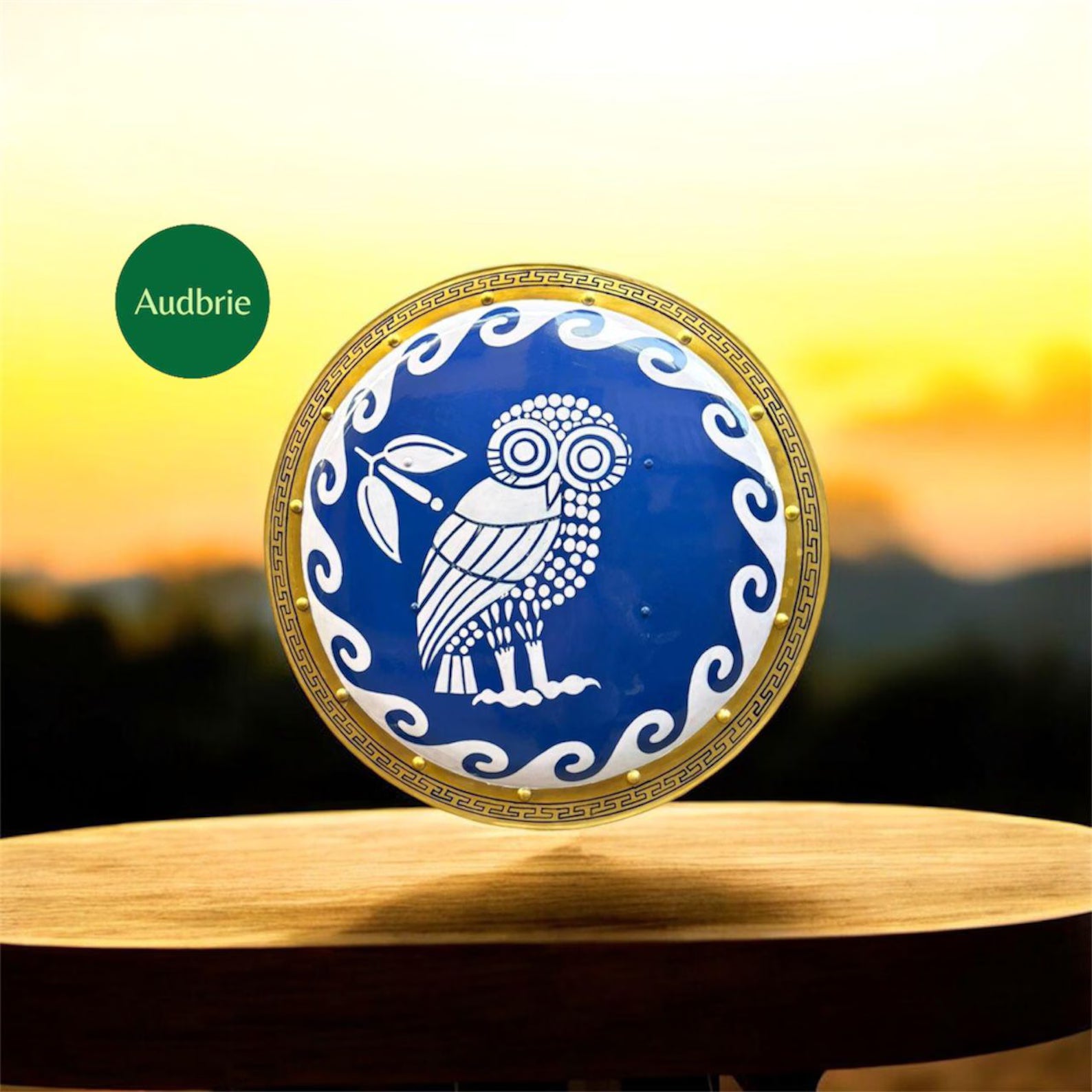 Handmade Ancient Greek Hoplite Shield: Armor Odyssey Owl Design.