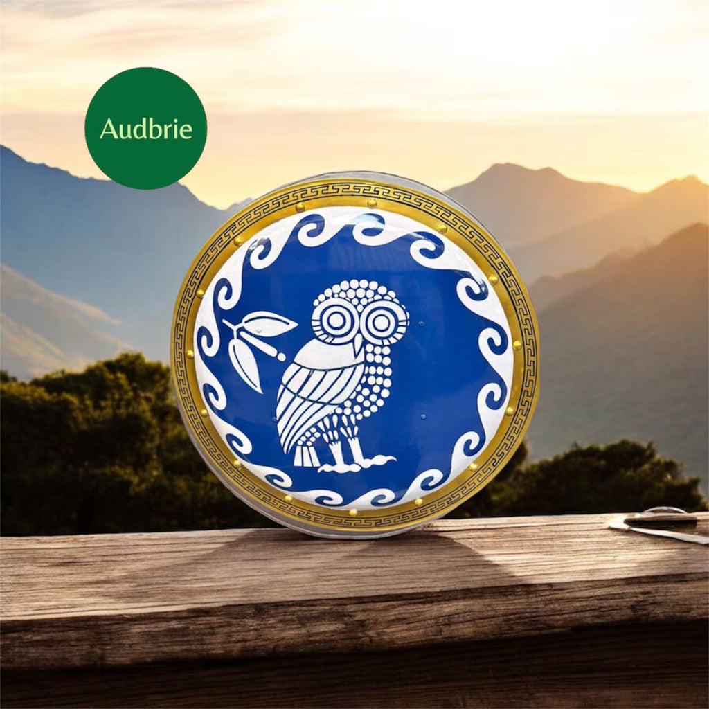 Handmade Ancient Greek Hoplite Shield: Armor Odyssey Owl Design.