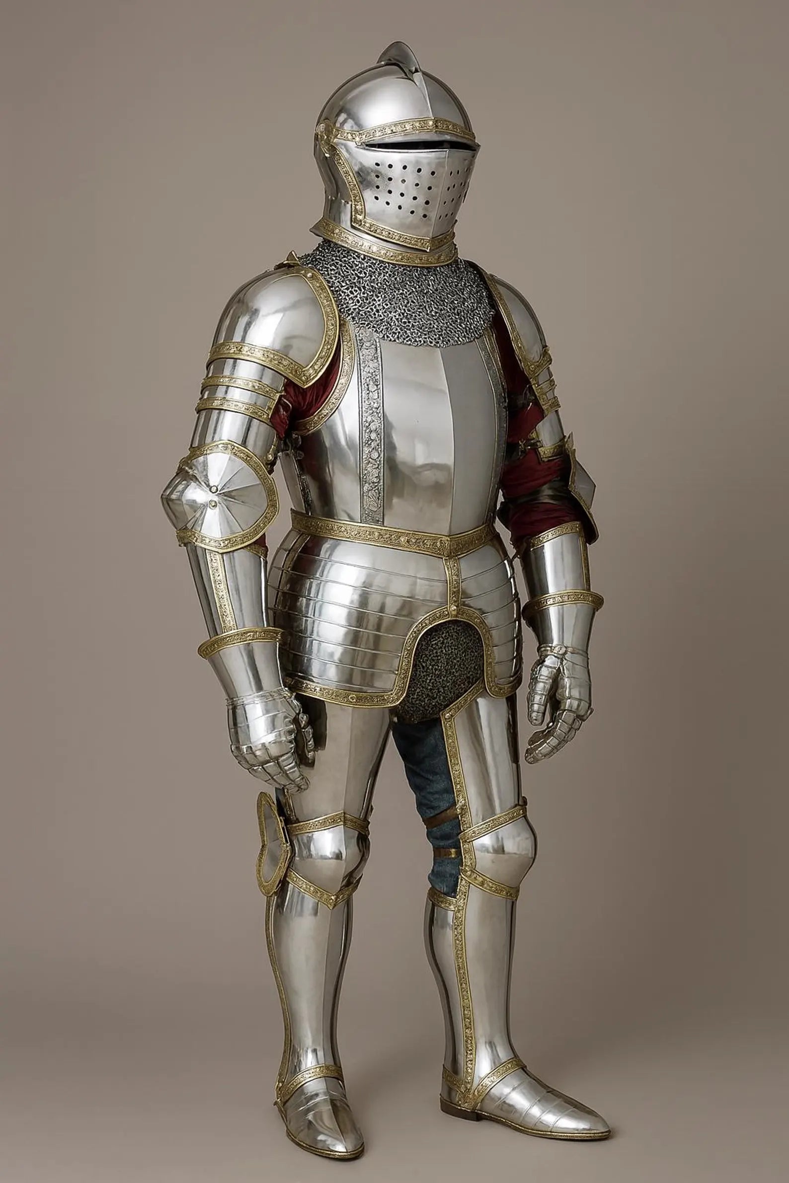 Medieval Full Plate Armor | Polished Steel & Brass Trim | Collectible Suit of Armor | LARP, Cosplay, Reenactment | Wearable Knight