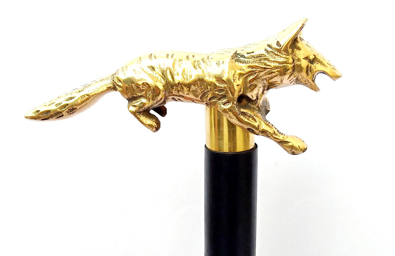 Handcrafted Brass Fox Handle Walking Stick Wooden Cane Vintage Style Collectible • Handmade Gift • Decorative Walking Cane for Men & Women