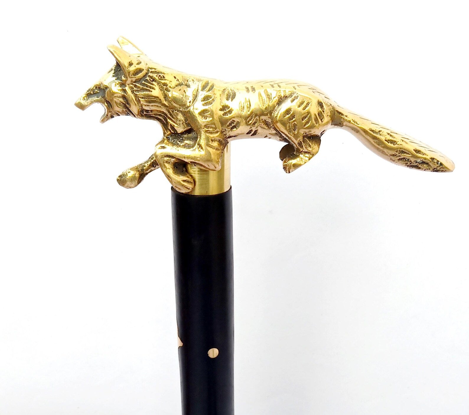 Handcrafted Brass Fox Handle Walking Stick Wooden Cane Vintage Style Collectible • Handmade Gift • Decorative Walking Cane for Men & Women