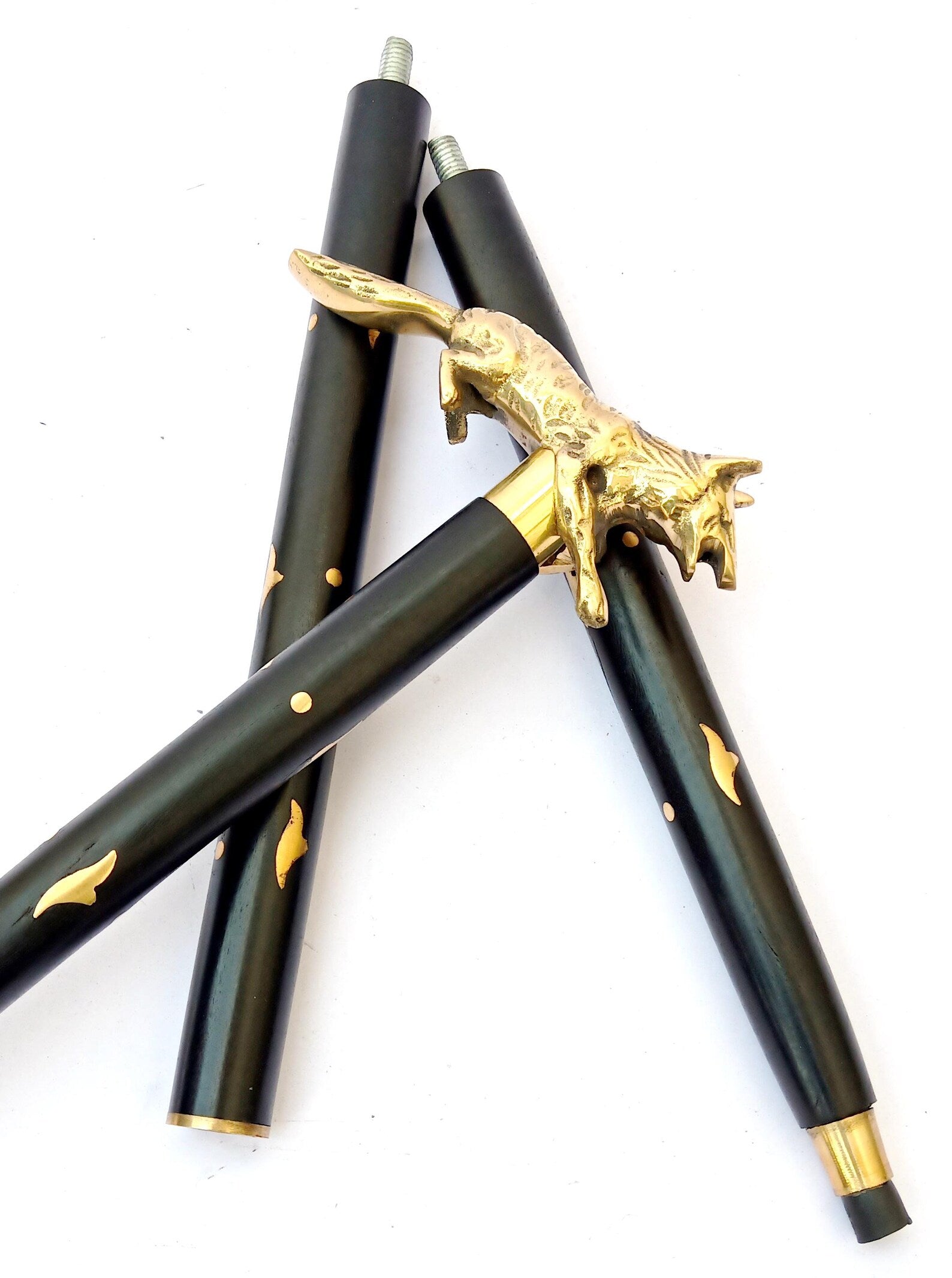 Handcrafted Brass Fox Handle Walking Stick Wooden Cane Vintage Style Collectible • Handmade Gift • Decorative Walking Cane for Men & Women