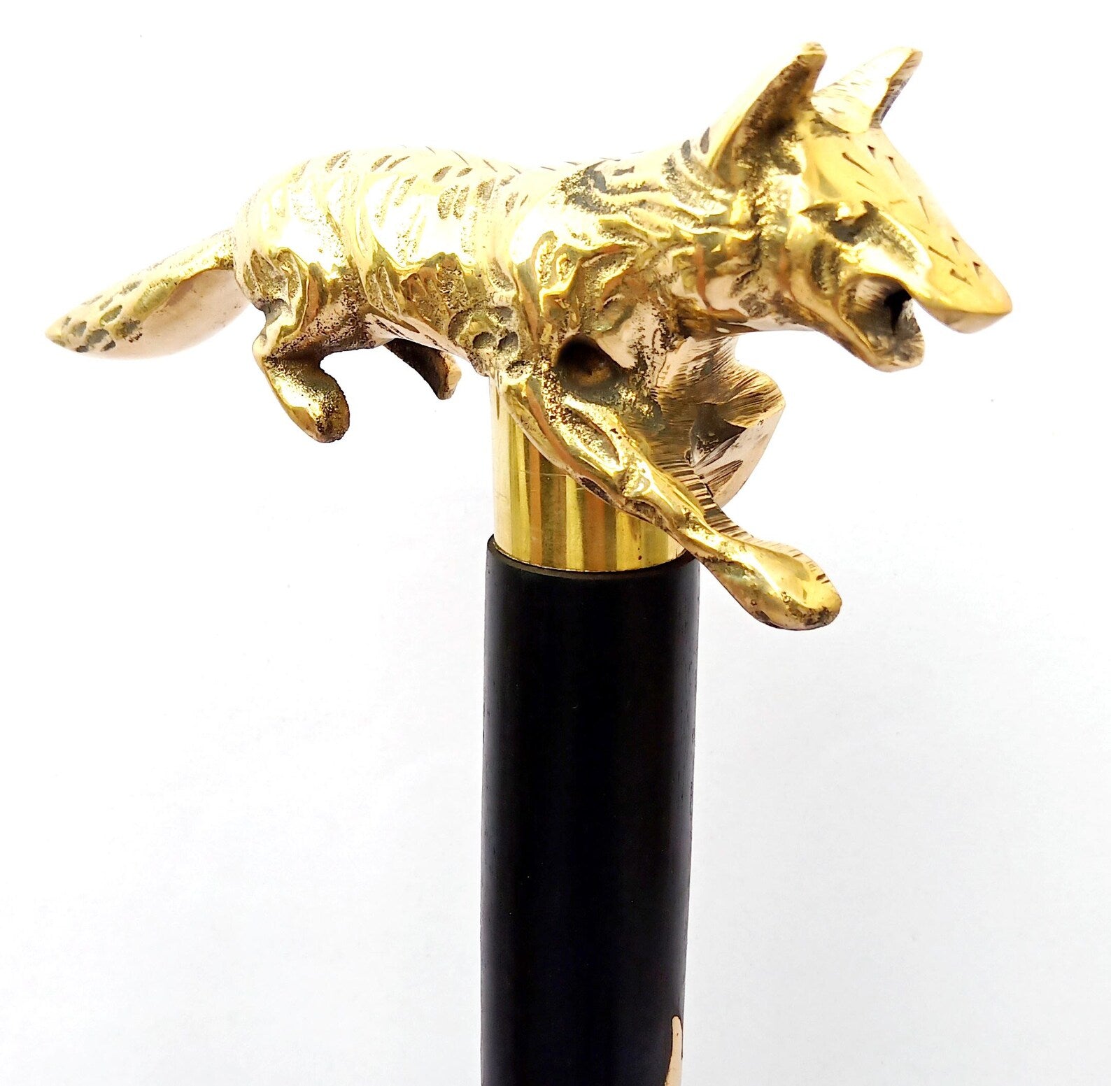 Handcrafted Brass Fox Handle Walking Stick Wooden Cane Vintage Style Collectible • Handmade Gift • Decorative Walking Cane for Men & Women