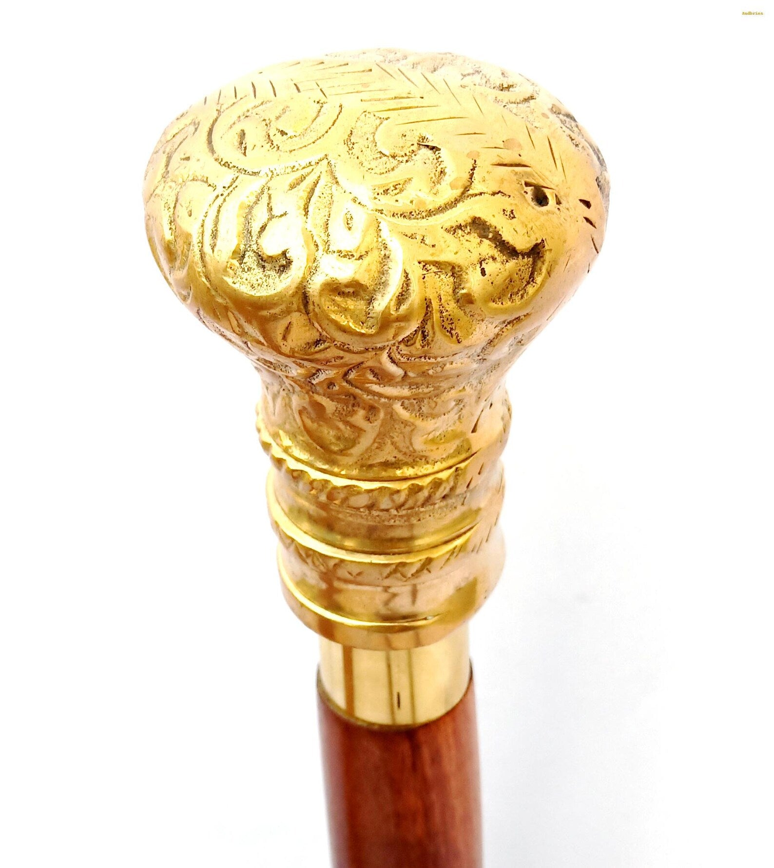 Handmade Brass Engraved Handle Walking Stick • Wooden Cane • Vintage Style Decorative Cane • Collector Walking Stick for Men & Women