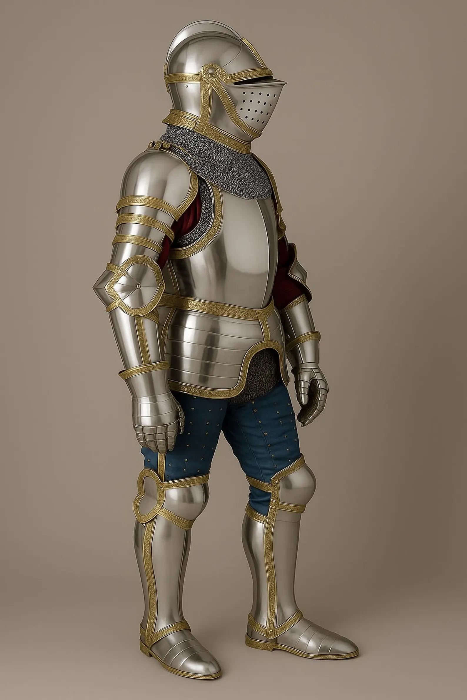Medieval Full Plate Armor | Polished Steel & Brass Trim | Collectible Suit of Armor | LARP, Cosplay, Reenactment | Wearable Knight