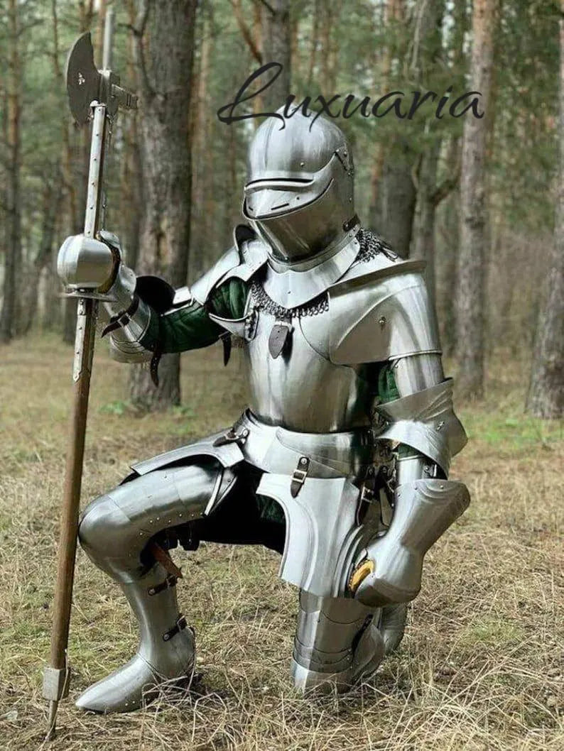 Medieval Knight Armor Templar Red Cross Costume Replica Chainmail Dress & Helmet Historical Battle Gear With Armor Cape | Wooden Shield