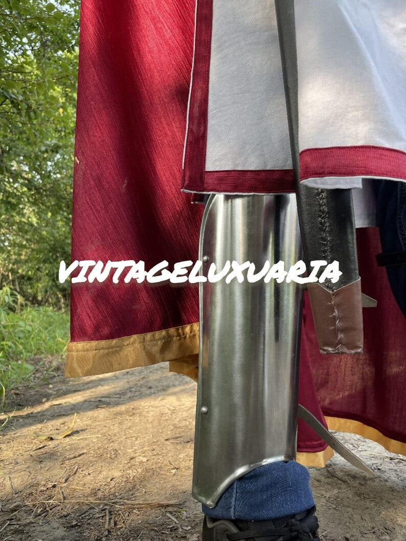 Medieval Knight Armor Templar Red Cross Costume Replica Chainmail Dress & Helmet Historical Battle Gear With Armor Cape | Wooden Shield