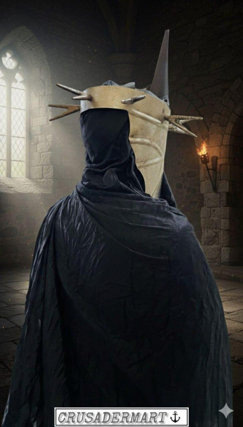 Nazgul Ringwraith Witch-King Cosplay Armor Costume Set – Medieval Dark Lord Halloween Costume with Black Cloak & Spiked Helmet