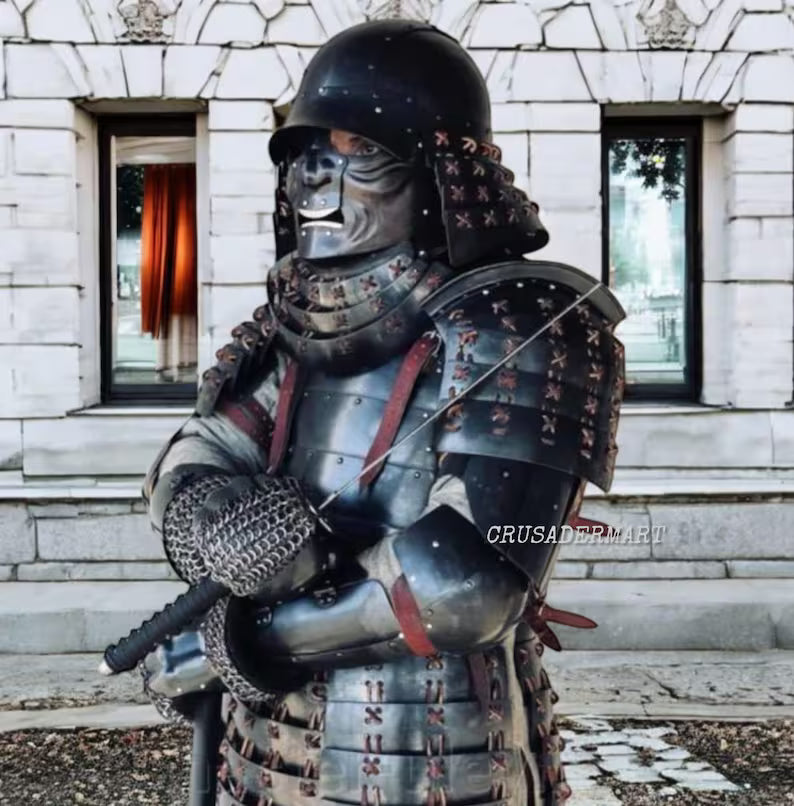 Medieval Japanese Old Vintage Samurai Kabuto Helmet dragon helmet with a mask- Genji Tsushima Medieval Costume Knight Suit | Halloween Party