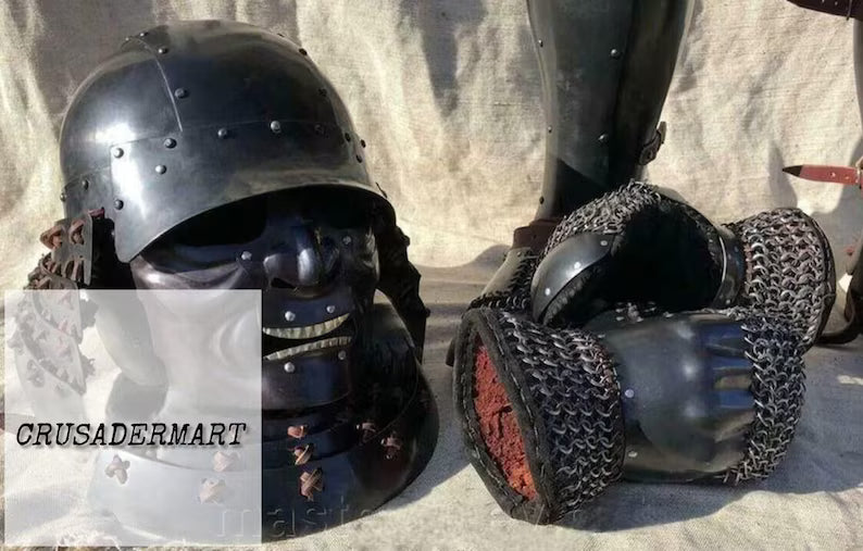 Medieval Japanese Old Vintage Samurai Kabuto Helmet dragon helmet with a mask- Genji Tsushima Medieval Costume Knight Suit | Halloween Party