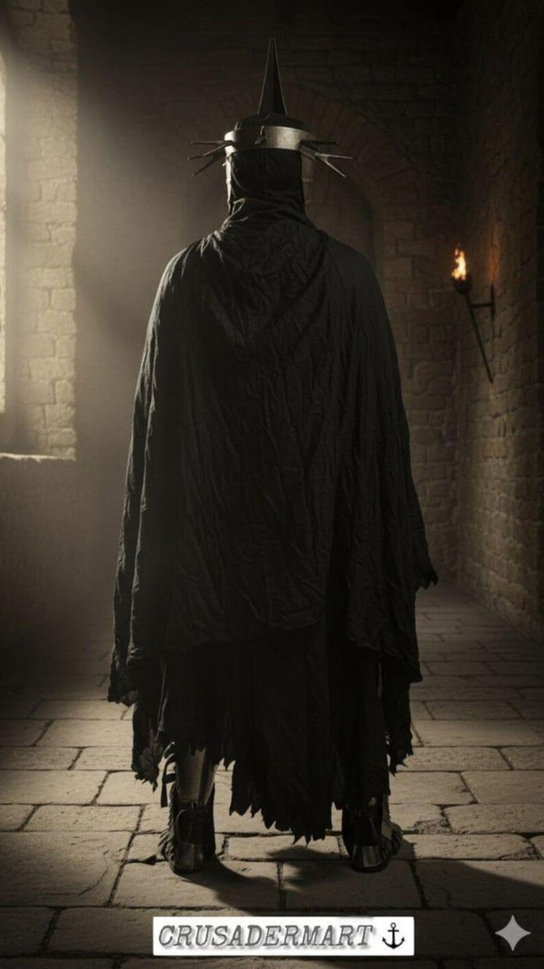Nazgul Ringwraith Witch-King Cosplay Armor Costume Set – Medieval Dark Lord Halloween Costume with Black Cloak & Spiked Helmet