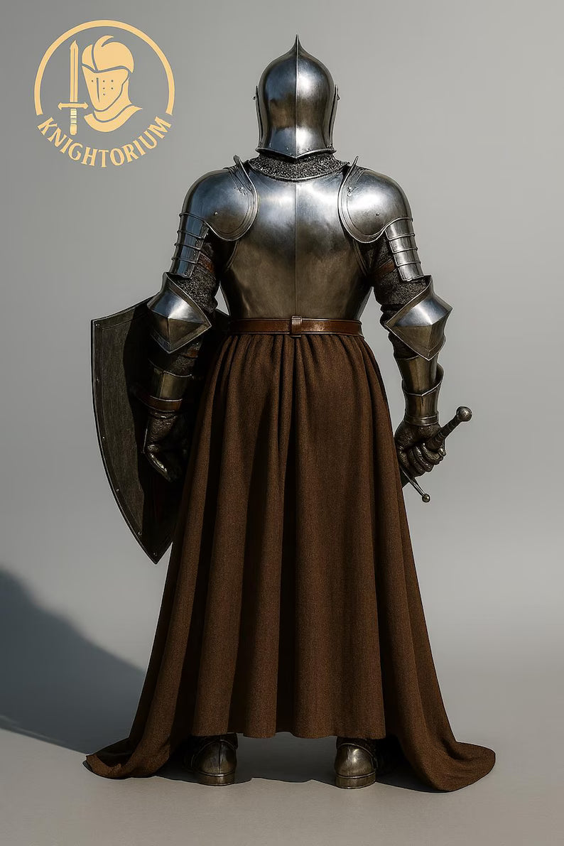 Handmade Medieval Knight Armor Set – Full Steel, Templar Shield, LARP Cosplay