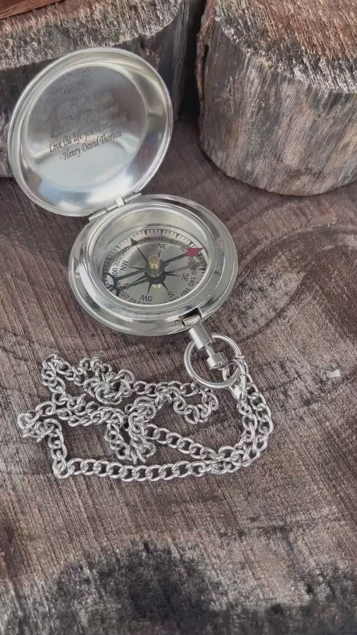 Anniversary gift, Silver Compass, Handmade Compass, Personalized Working Compass, Dad Gift, Baptism, birthday, husband gift, Valentine's Day