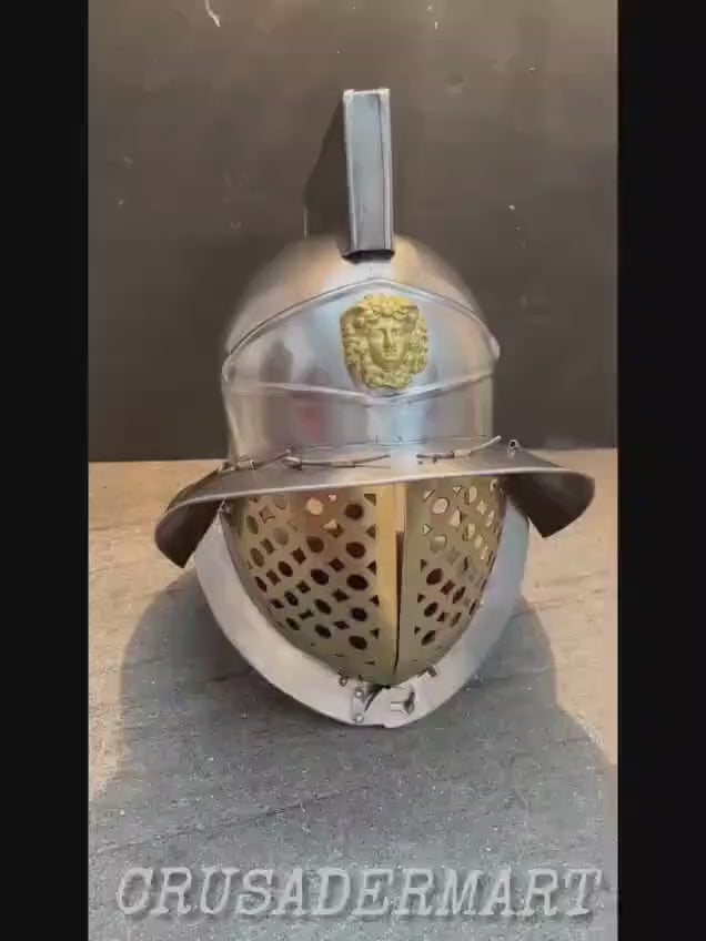 Roman Gladiator Helmet | Medieval Warrior Combat Armor Replica with Lion Crest & Face Guard