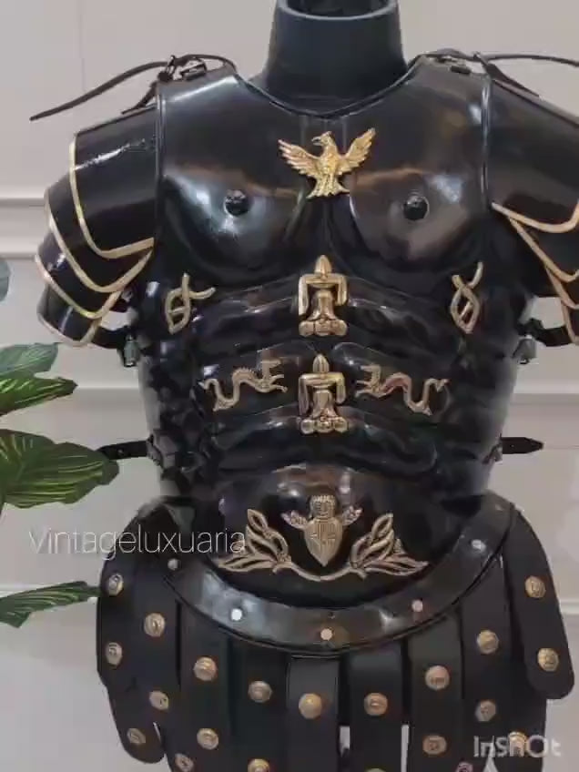Medieval Greek Roman Black Muscle Armor - Gladiator Muscle Armor Cuiras with Helmet and Shoulders - Spartan 300 Halloween LARP & Reenactment