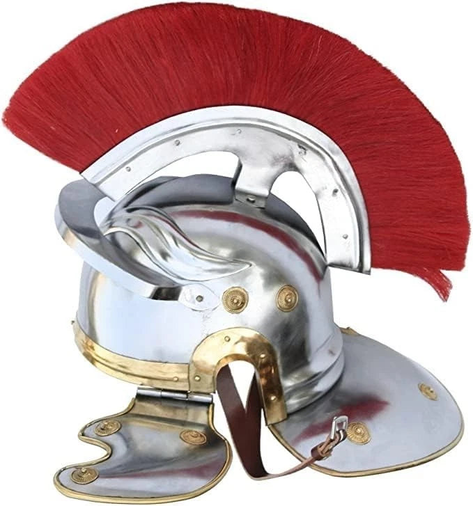Roman Centurion Helmet with Red Plume – Handmade Steel and Brass Warrior Armor Replica for Cosplay and Display