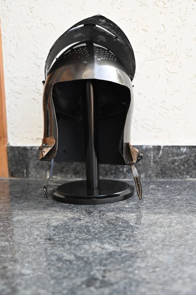 Medieval Bascinet Knight Helmet made of 18GA steel with leather strap – Battle Ready Armour for LARP, Cosplay, and Reenactments