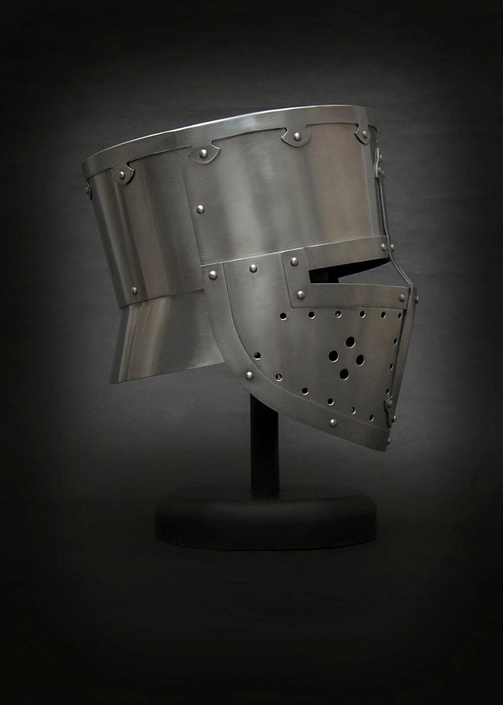 Medieval Crusader Great Helm made of 18GA steel – Handmade full-face knight helmet for LARP, cosplay, and collectible medieval display
