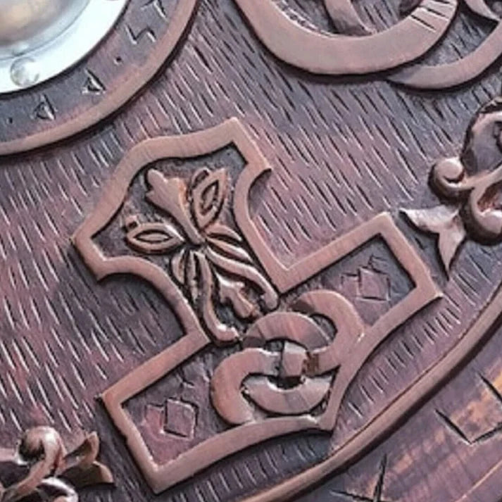 Carved Norse Runic Shield with Jörmungandr Ornaments