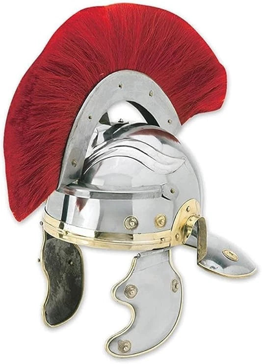 Roman Centurion Helmet with Red Plume – Handmade Steel and Brass Warrior Armor Replica for Cosplay and Display